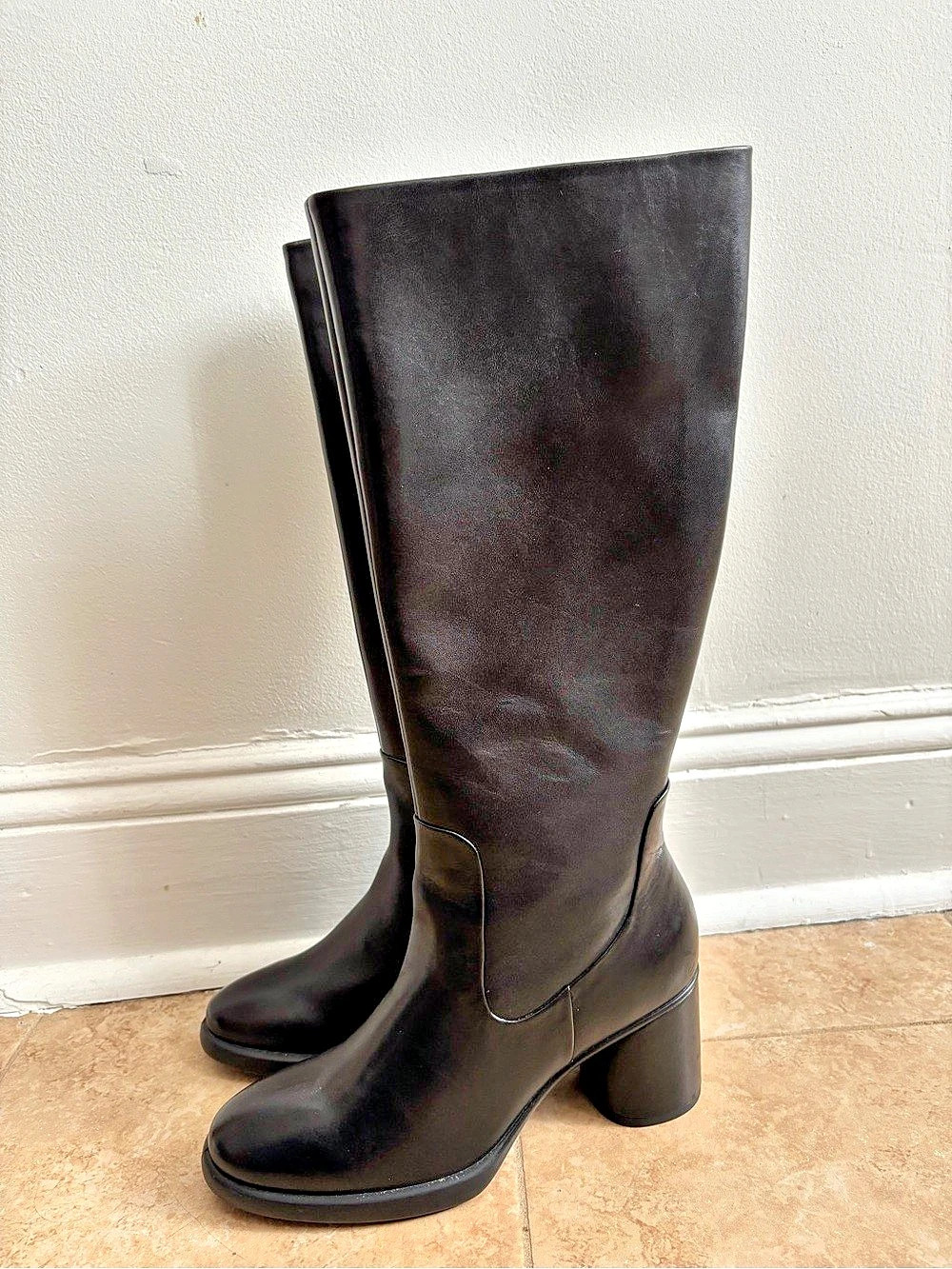 New ECCO Sculpted LX 55 Knee High Leather Boots Black US 8.5 9 NWOB Block Heel - Picture 3 of 7